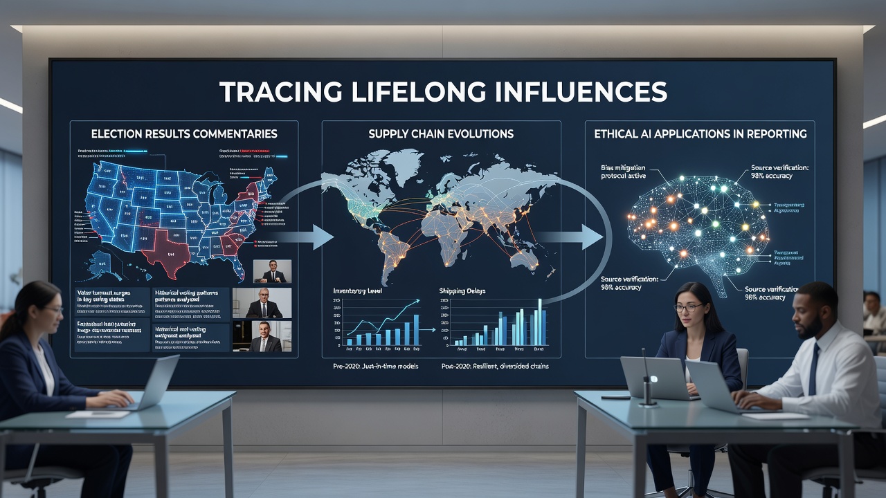 Tracing Lifelong Influences Through Commentaries on Election Results, Supply Chain Evolutions, and Ethical AI Applications in Reporting